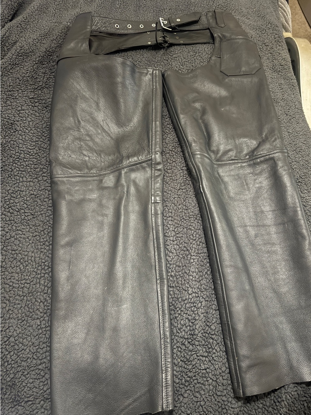 Men's Black Leather Straight Leg Chaps - Classic Biker Style